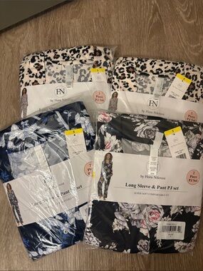FN by Flora Nikrooz Long Sleeve & Pant PJ Set - Navy Floral Print Bottom Left